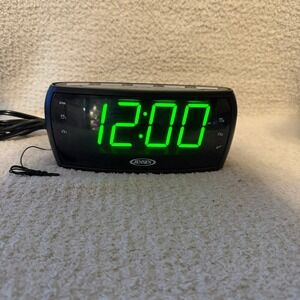 Jensen JCR-208A AM FM Dual Alarm Clock Radio Green LED Digital Display Black